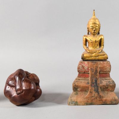 Sale Photo Thumbnail #305: Group of 4 Carved Asian Figures Incl Weeping Buddhas