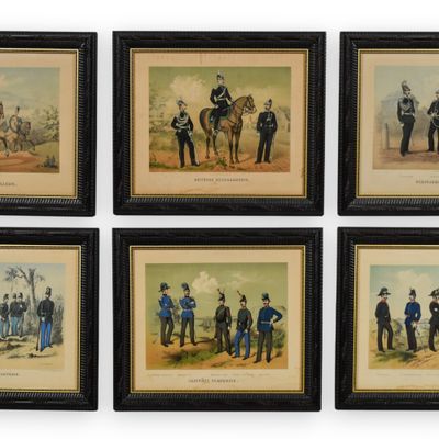 Sale Photo Thumbnail #171: Group of 6 Hand-Colored German Military Uniform Lithographs