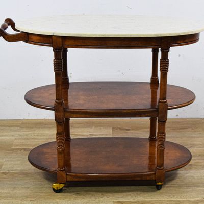 Sale Photo Thumbnail #350: Traditional Three Tier Oval Marble Top Bar Cart