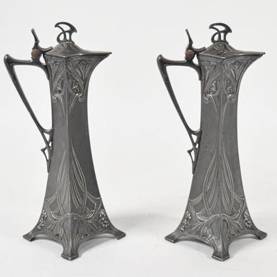 Sale Photo Thumbnail #211: Pair of WMF Art Nouveau Jugendstil Pewter Ewers