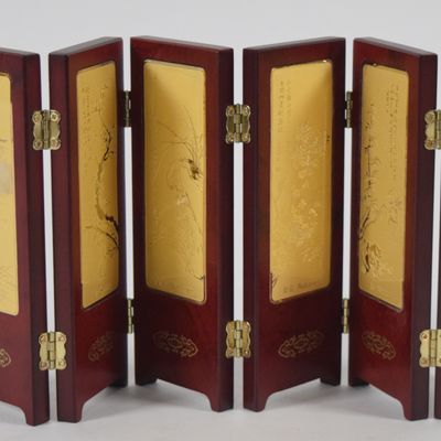 Sale Photo Thumbnail #308: Korean 24K Gold Plated and Wood Miniature Folding Screen