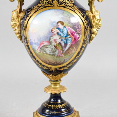 Sale Photo Thumbnail #134: Late 19th Century French Cobalt Blue Porcelain and Ormolu Mounted Urn
