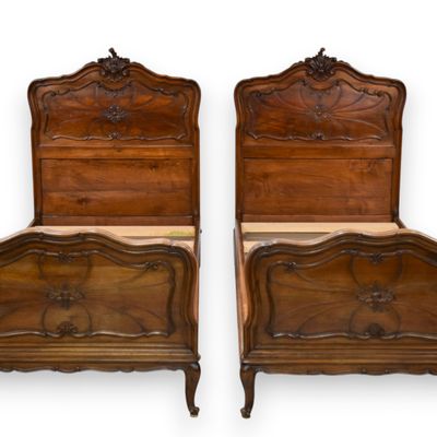 Sale Photo Thumbnail #115: A Near Pair of Louis XV Style Twin Wood Bed Frames