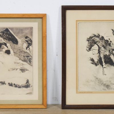 Sale Photo Thumbnail #175: Pair of Reinhold H. Palenske Framed Intaglio Prints