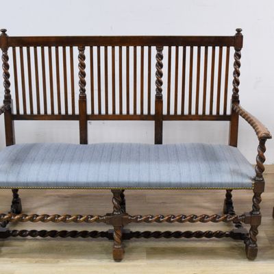 Sale Photo Thumbnail #101: A Trio of Louis XIII Revival Barley Twist Oak Seating Pieces