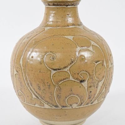 Sale Photo Thumbnail #296: Large Korean Buncheong Style Stoneware Sgraffito Vase
