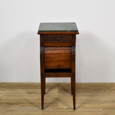 Sale Photo Thumbnail #114: Louis XVI Style Oak Nightstand with Green Marble Top and Tambour Door