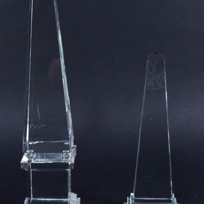 Sale Photo Thumbnail #51: Two Clear Glass Obelisks of Graduated Height