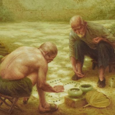 Sale Photo Thumbnail #39: Yu Xiaoyang Oil on Canvas Joueurs de Go