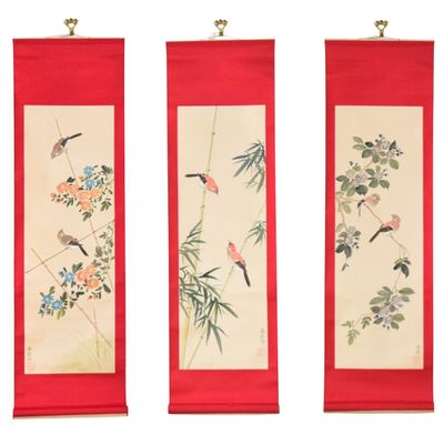 Sale Photo Thumbnail #312: Group of 3 Chinese Hand-Painted Silk Hanging Scrolls