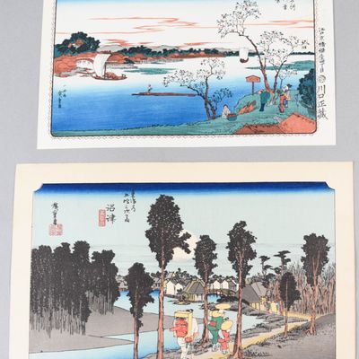 Sale Photo Thumbnail #329: 2 Utagawa Hiroshige Woodblock Prints: Sumida River and Numazu