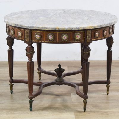Sale Photo Thumbnail #119: French Louis XVI Style Marble Top Coffee Table with Porcelain Medallions