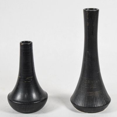 Sale Photo Thumbnail #74: Pair of McCoy Pottery Mid-Century Modern Matte Black Fluted Vases