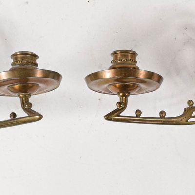 Sale Photo Thumbnail #286: Pair of Art Nouveau Brass Twin-Light Swinging Arm Wall Sconces