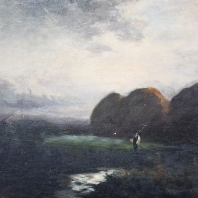 Sale Photo Thumbnail #189: Thomas Sidney Moran Oil on Board Grand Pre, 1906