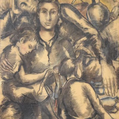 Sale Photo Thumbnail #87: Mixed Media on Paper Mother and Children