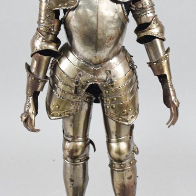 Sale Photo Thumbnail #206: Decorative Miniature Suit of Steel Plate Armor on Wooden Base