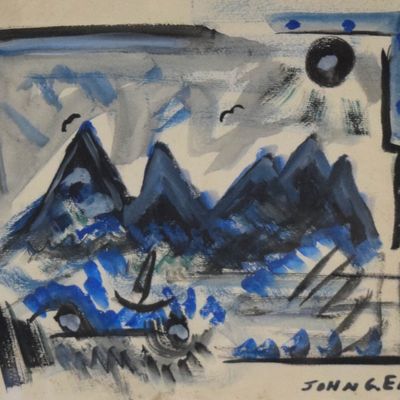 Sale Photo Thumbnail #85: John G. Ernst Watercolor and Gouache Modernist Mountain Landscape
