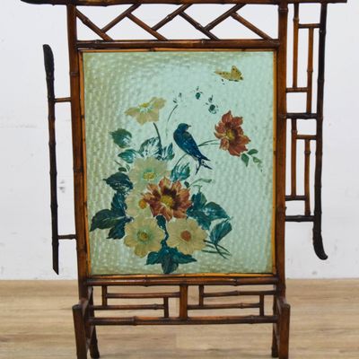 Sale Photo Thumbnail #365: Victorian Chinoiserie Bamboo and Hand Painted Glass Fire Screen