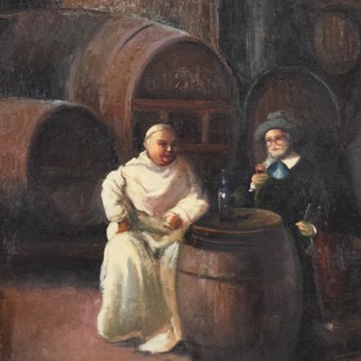 Sale Photo Thumbnail #34: Attributed to Louis Henri Deschamps Oil on Canvas Wine Cellar
