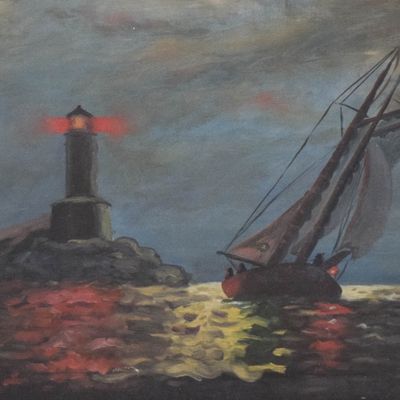 Sale Photo Thumbnail #194: M. Adams Oil on Canvas Maritime Scene
