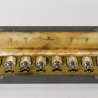 Sale Photo Thumbnail #219: A Set of 8 Baldwin and Miller Sterling Silver Cordials in a Georg Jensen Case