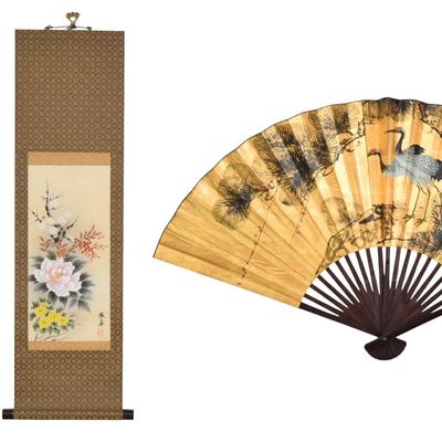 Sale Photo Thumbnail #332: Group of 3 Asian Decorative Items Incl Large Wall Fan