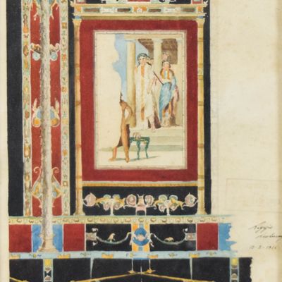 Sale Photo Thumbnail #86: Watercolor and Gouache Study of Roman Wall Decoration, 1916