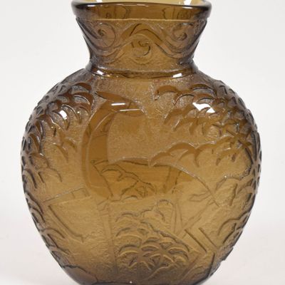 Sale Photo Thumbnail #55: Pierre d'Avesn for Daum Nancy Art Deco Acid Etched Cameo Glass Gazelle Vase
