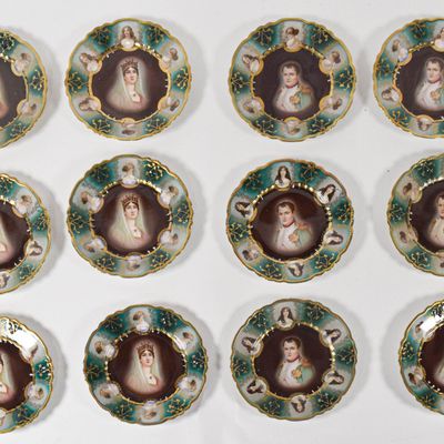 Sale Photo Thumbnail #63: 12 Hand Painted Porcelain Portrait Plates Featuring Napoleon and Josephine Signed E. Furlaud