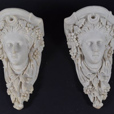 Sale Photo Thumbnail #130: Pair of Neoclassical Style Female Mask Wall Corbels