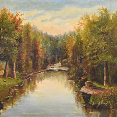 Sale Photo Thumbnail #6: Signed Mrs Black Oil on Canvas Forest Landscape