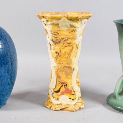 Sale Photo Thumbnail #80: Group of 3 Art Pottery Vases Incl Roseville Zephyr Lily