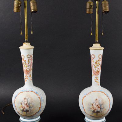 Sale Photo Thumbnail #147: A Pair of Neoclassical Style Porcelain Vase Form Table Lamps with Cherub Decoration