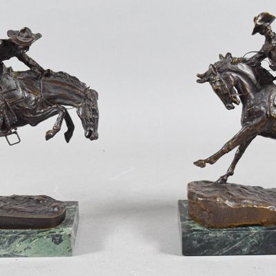 Sale Photo Thumbnail #229: Pair of Frederic Remington Bronze Cowboy Sculptures