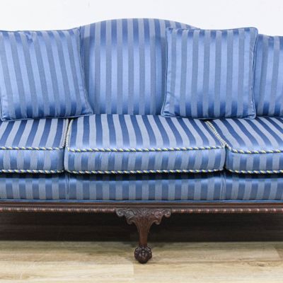 Sale Photo Thumbnail #344: Chippendale Style Three Seat Sofa with Striped Upholstery