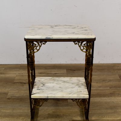 Sale Photo Thumbnail #351: Beaux Arts Style Two-Tiered Marble and Metal Accent Table
