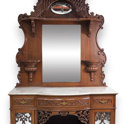 Sale Photo Thumbnail #348: Monumental Victorian Marble Top Buffet with Mirrored Back