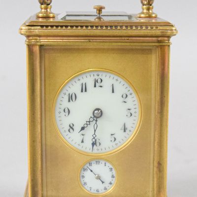 Sale Photo Thumbnail #157: French Brass Alarm Carriage Clock by Reneville with Carrying Case