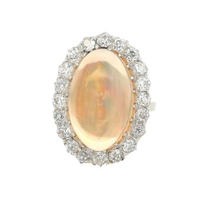 Platinum Cocktail Halo Ring with 11.60 CTW in Opal & Diamonds