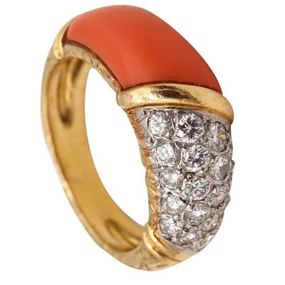 Van Cleef And Arpels 1975 Gem Set Coral Band In 18Kt Yellow Gold With VVS Diamonds