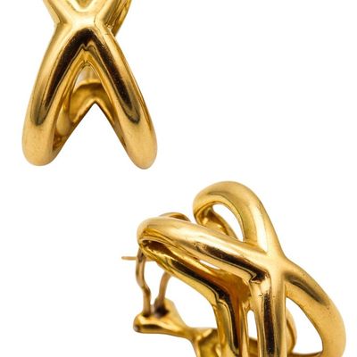 TIFFANY & CO. 1976-77 Donald Claflin Pair Of Crossover Earrings In 18Kt Yellow Gold