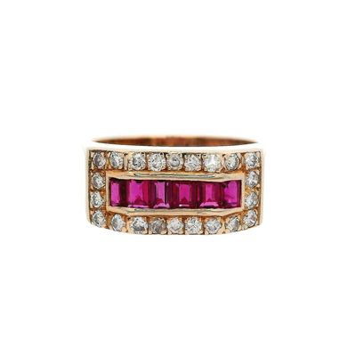 14K Yellow Gold Ring with Rubies & Diamonds