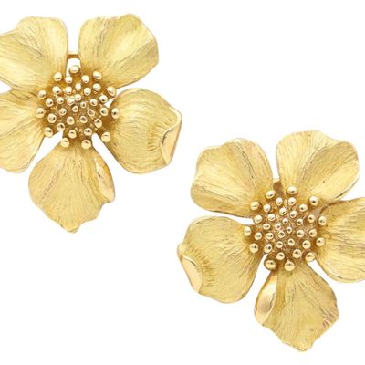 TIFFANY & CO. 1970 Dogwood Flowers Clips-On Earrings In 18Kt Yellow Gold