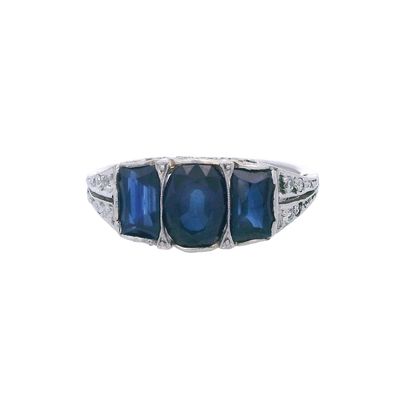 Art Deco Platinum Ring with 2.45 CTW in Blue Sapphire & Diamond