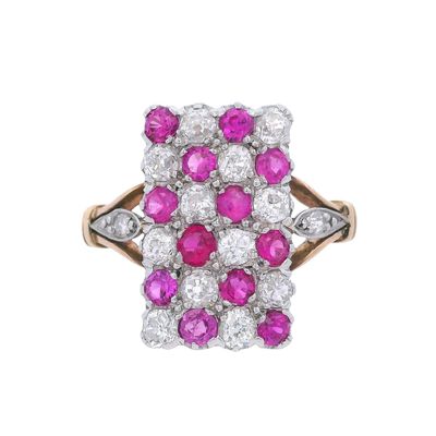 Edwardian 18K Yellow Gold & Platinum Ring with 1.30 CTW in Diamond & Ruby