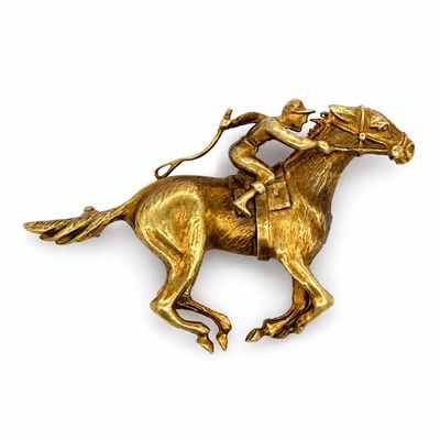 Mid-century 18K Yellow Gold Horse & Jockey Brooch