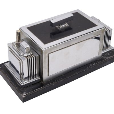 RONSON 1936 Art-Deco Machine Age Cigar Humidor Desk Box And Touch-Tip Striker