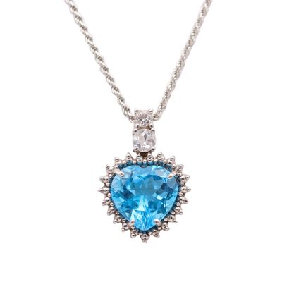ITALIAN Classic Heart-Shaped Pendant Necklace In 14Kt Gold With Blue Topaz