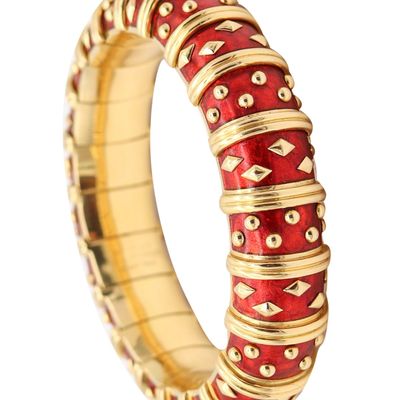 TIFFANY & CO. France Schlumberger Studios Red Paillonné Bracelet In 18Kt Yellow Gold